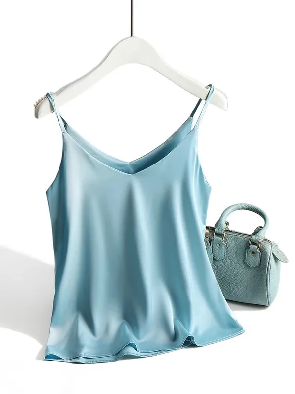 Spaghetti Strap Top Women Halter V Neck Basic White Cami Sleeveless Satin Silk Tank Tops Women'S Summer 2026 Camisole