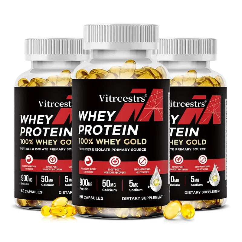 Cápsulas de concentrado de proteína de soro de leite - 900mg de proteína, recuperação pós-treino, saúde muscular e imunidade, sem glúten, não OGM