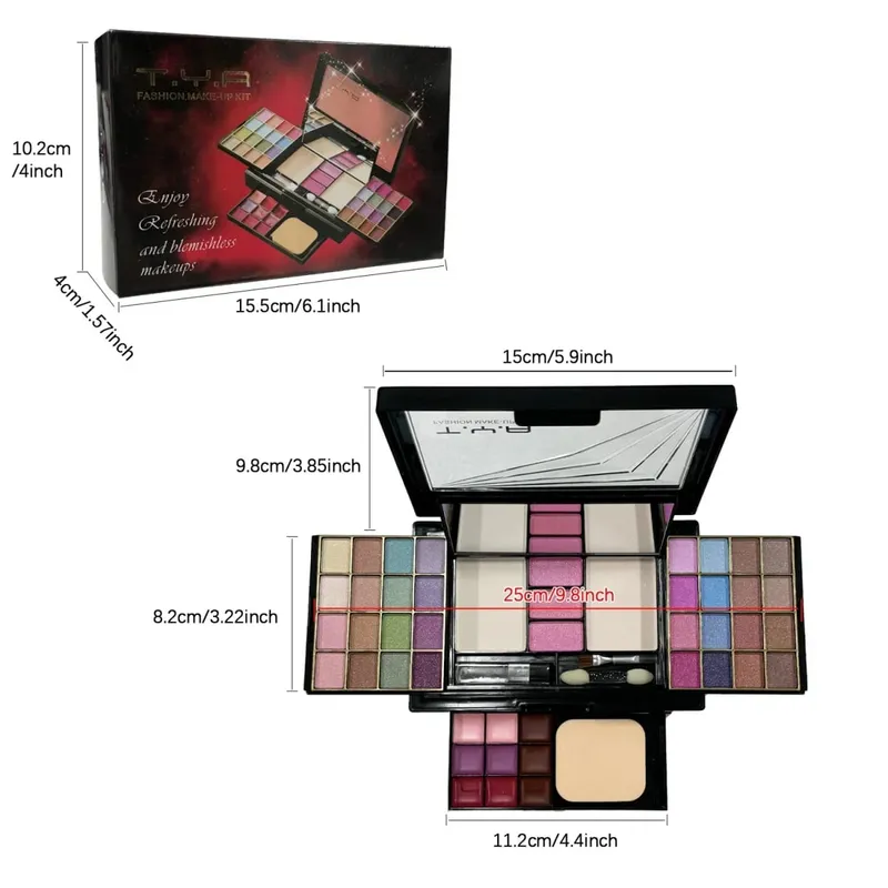 Kit de maquiagem conjunto completo para mulheres, multifuncional, tudo em uma caixa, novo 46 cores, batom, sombra, pincel de sobrancelha, paleta de maquiagem