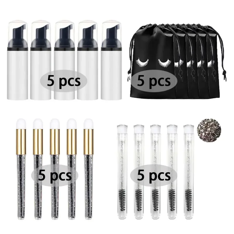 60ml recarregável vazio bomba de plástico garrafa lash extensão kit limpeza haste longa escova lash modelador poeira tubo eva saco armazenamento ferramentas