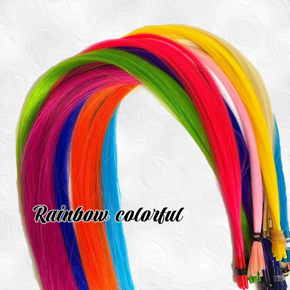 30pcs Colored Hair Extension 16-Inch I-Tip Synthetic Extensions. This long-style kit for women includes beads and a crochet tool