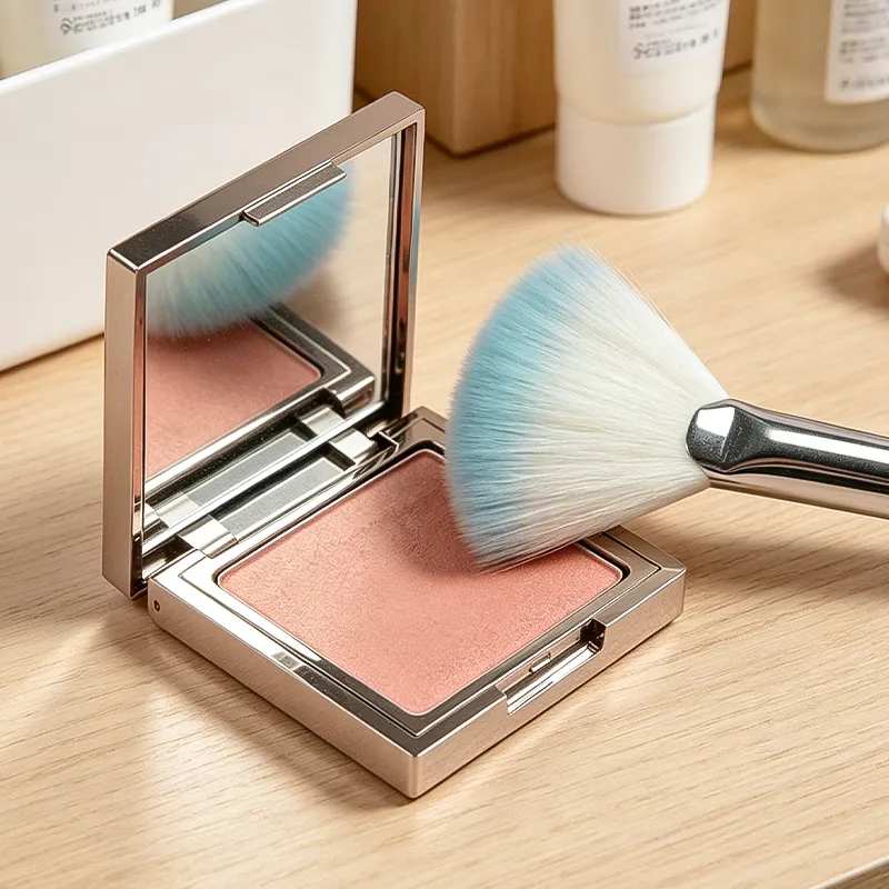 Pincel de maquiagem leque com glitter, 5 peças, cabo transparente, cerdas macias, iluminador, pó, blush, rosto, ferramenta de beleza cosmética