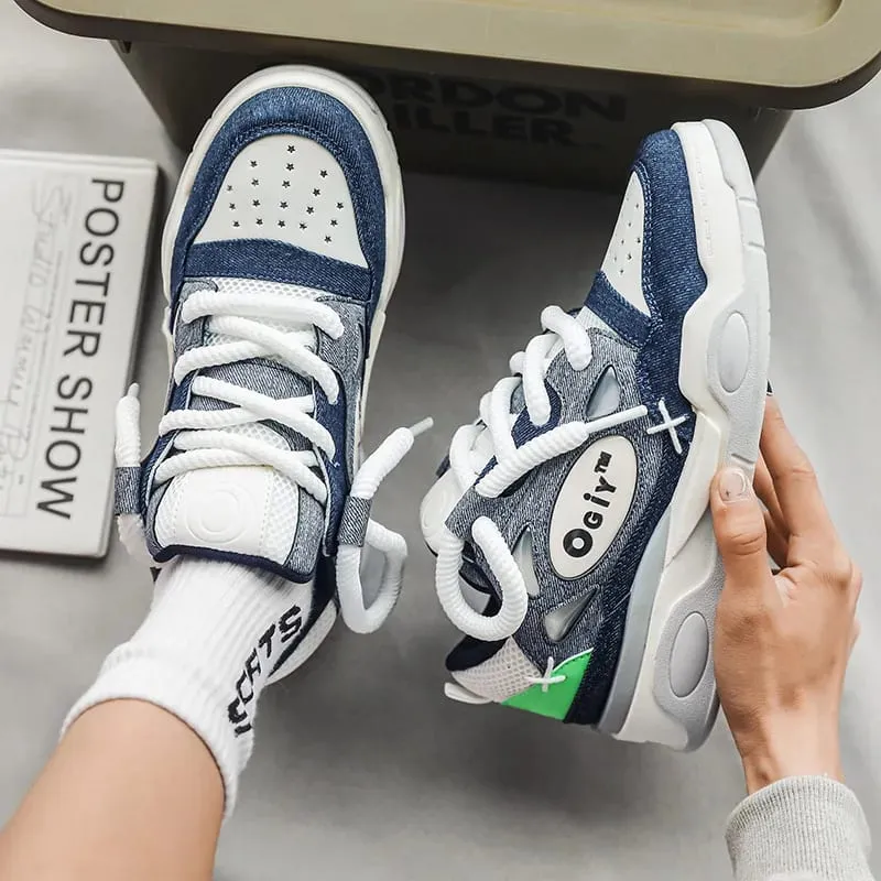 2023 New Sneakers Men's Comfortable Low-top Lace-up Platform Heightened Casual Shoes Outdoor Skateboard Shoes Sneakers for Men
