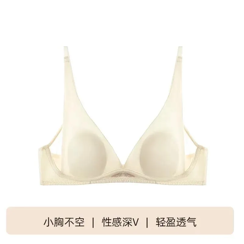 Sutiã triangular francês com orelha de coelho, sutiã sem fio em v profundo para busto pequeno, sem lacuna, conjunto de lingerie sexy respirável, verão fino