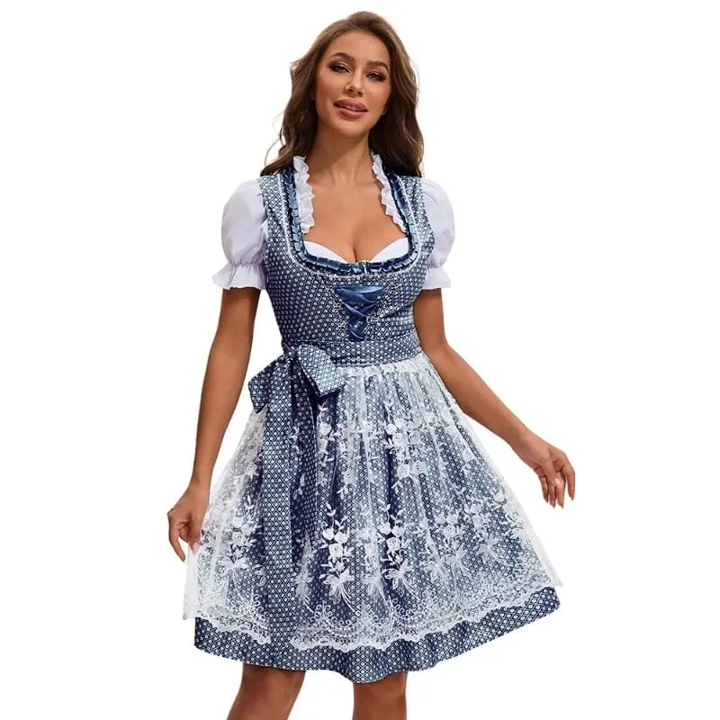 Vestido multicolorido da Oktoberfest de Munique para mulheres, saia de cerveja com estampa étnica tradicional da Baviera com top e avental, fantasia de empregada, 2025