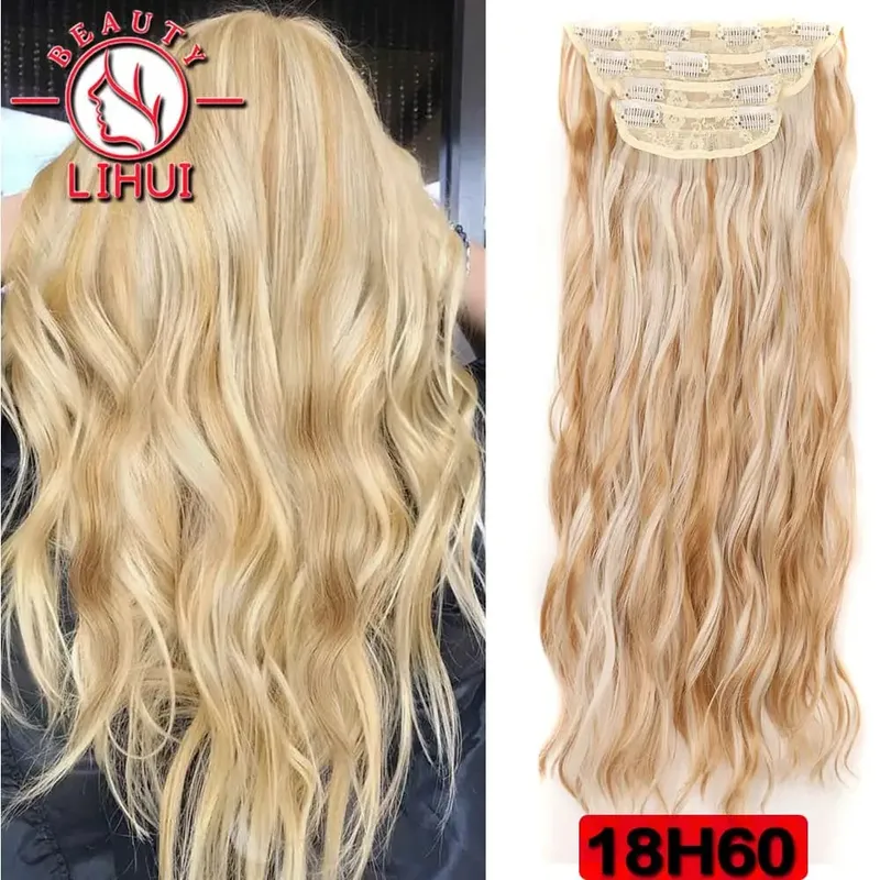 Long Curl Wave Clip In Hair Extensions 6Pcs/Set 16 Clips High Tempreture Synthetic Hairpiece Clip In Hair Extensions 24Inch
