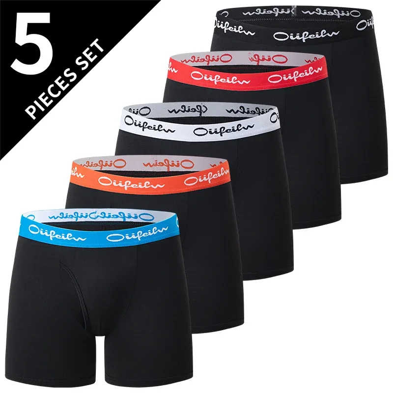 5piece Set Of Men's Classic Black And White Elastic Long Underwear Quick Drying Comfortable Sporty Youth Trend Flat Corner Pants