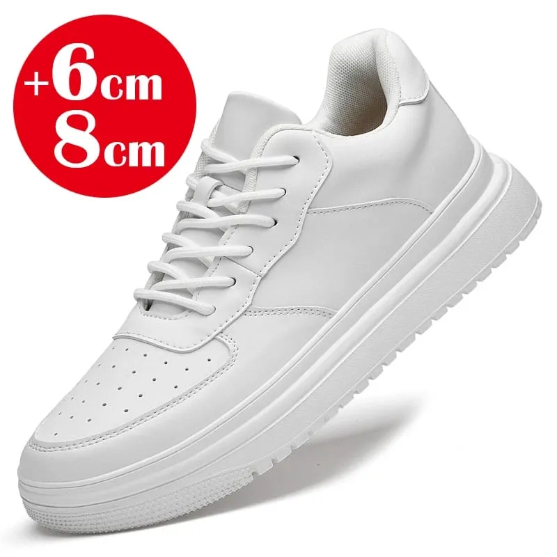 2026 novos sapatos crescentes de altura para homens 8cm tênis elevador invisível branco leathe esporte zapatillas de hombre tamanho grande 46