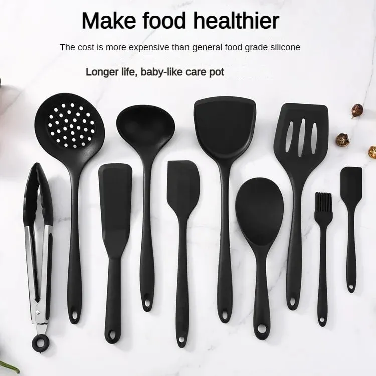 1/10PCS Food-Grade Silicone Kitchen Tools Set Heat-Resistant Slotted Spoon for Non-Stick Cookware & Hot Pot Multi-Use Strainer