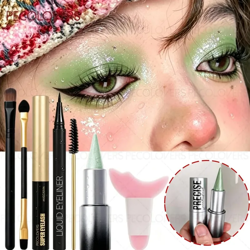 7PCS/SET Shimmer Eyeshadow Stick Waterproof Eyeliner Mascara with Makeup Brushes & Eye Makeup Aid Tool Halloween/Christmas