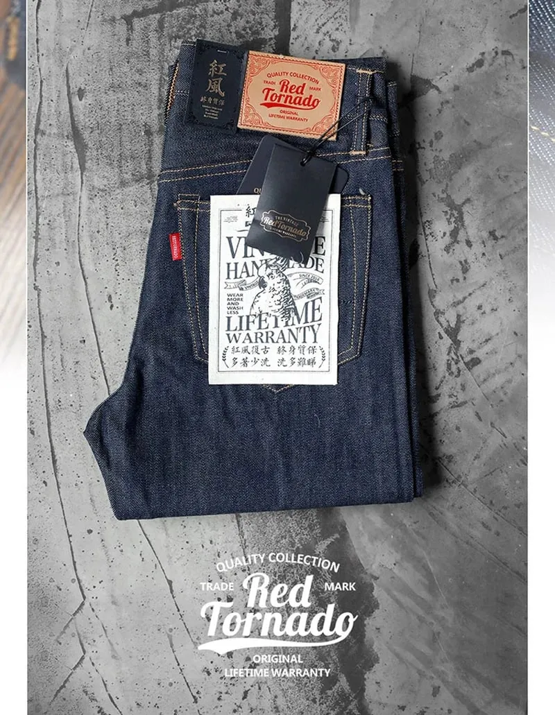 Red Tornado 511XX-0001 Jean en denim à lisière avec ligne rose 16 oz pour homme Coupe droite Silhouette fine