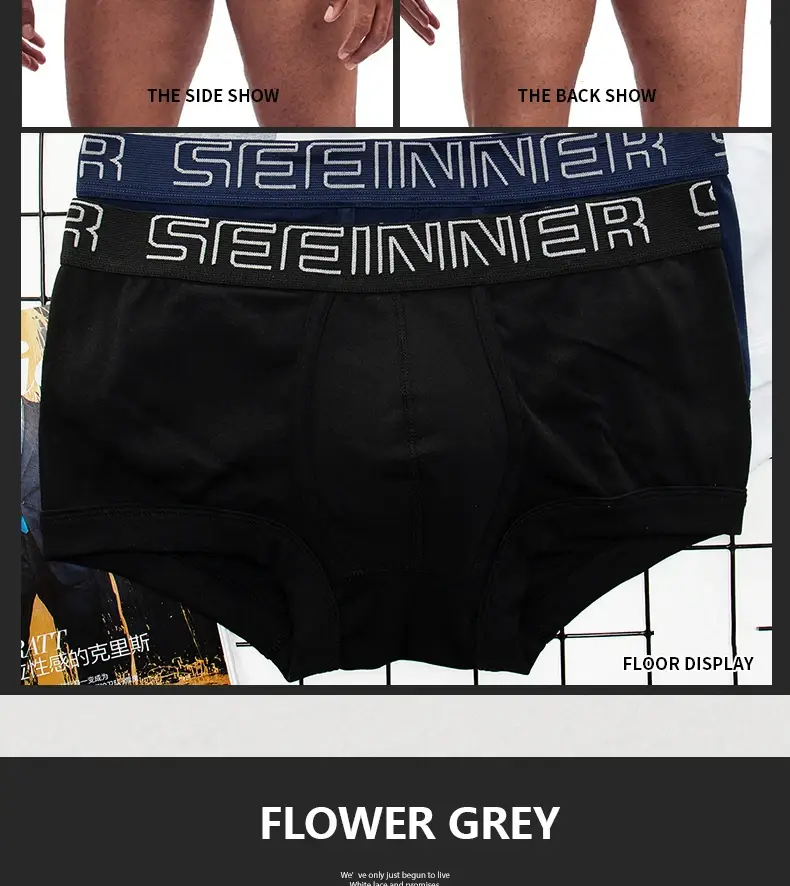 Seeinner Mens Boxer Shorts Cotton U Convex Pouch Underwear Soft Comfortable Underpants Cueca Masculina M-XXL Black White Gray