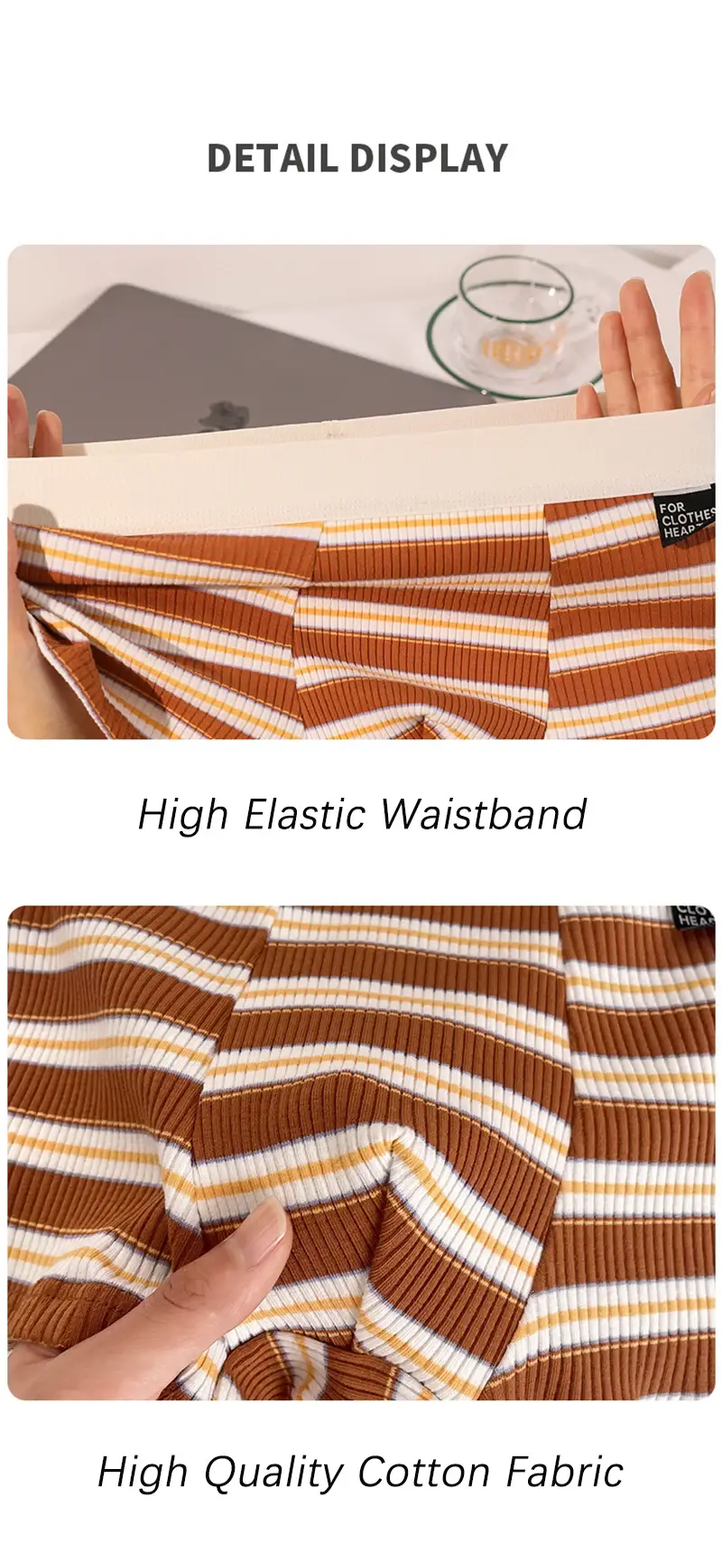 Men's Cotton Panties Sexy Stripe Comfortable Underpants Elastic Breathable Boxer Shorts U Bulge Pouch Male Underwear Cueca Homme