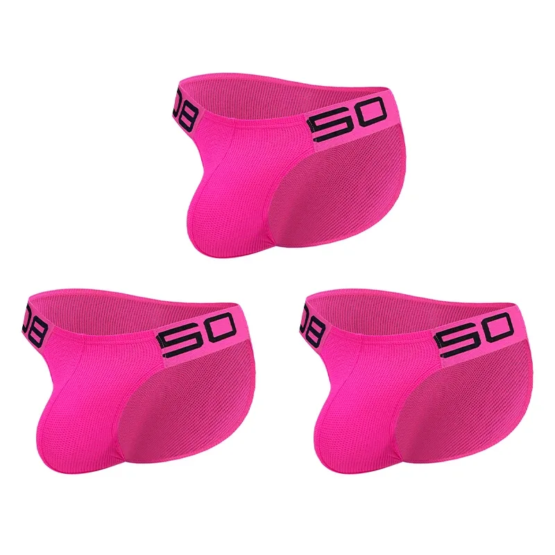 Cuecas masculinas de mistura de nylon, cuecas respiráveis ​​com letras de chifre em relevo, cintura elástica larga, cor fluorescente, roupa íntima sexy