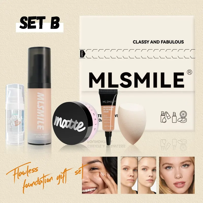 Long Lasting Makeup Set Oil Control Loose Powder Matte Primer Liquid Foundation Concealer Moisturizing Flawless Base