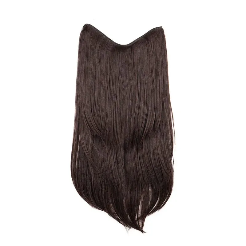 22 Polegada sintético longo micro encaracolado em camadas extensão do cabelo remendo natural olhando invisível peruca de uma peça para mulher — image 9