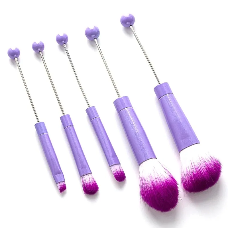 【5 peças pincel de sombra com contas diy pincel cosmético com contas kit de ferramentas de pincéis de maquiagem com cabo de metal durável pincéis de maquiagem para os olhos