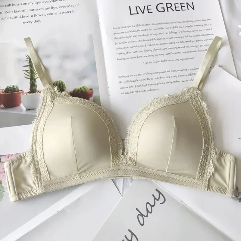 Conjunto de lingerie brilhante de cor sólida, sutiã triangular e conjunto de calcinha, anel confortável sem aço, roupa íntima push up