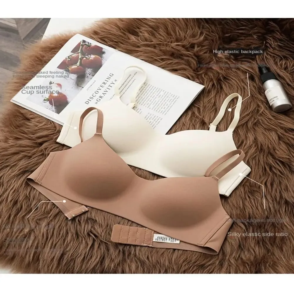 Sutiã sem fio macio e confortável, tecido respirável, copo fino, push up, design reunido, tubo sem fio, lingerie, beleza