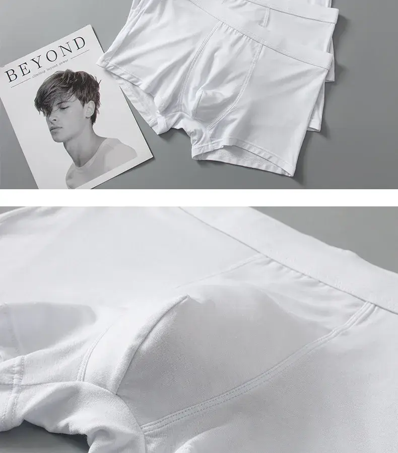 3 Pieces Lot Bamboo Fiber White Underwear Men Breathable Solid Boxer Shorts Soft Sexy Panties Sets Male Interior Clothing XXXL