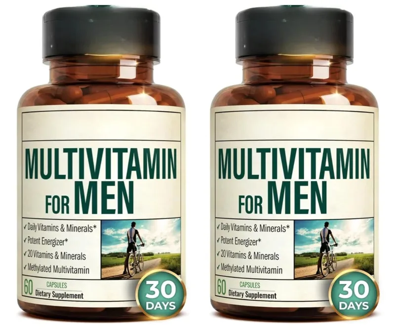 Cápsula multivitamínica para homens, suporte para saúde imunológica, contém vitaminas metiladas e minerais quelados, fornece energia corporal 60 contagens