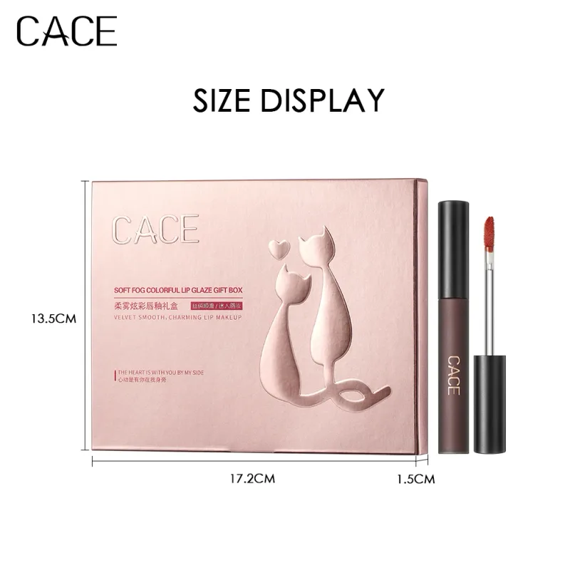 Conjunto de maquiagem de batom líquido fosco, 4 unidades, sexy, vermelho, brilho labial, duradouro, à prova d'água, cosméticos com colar