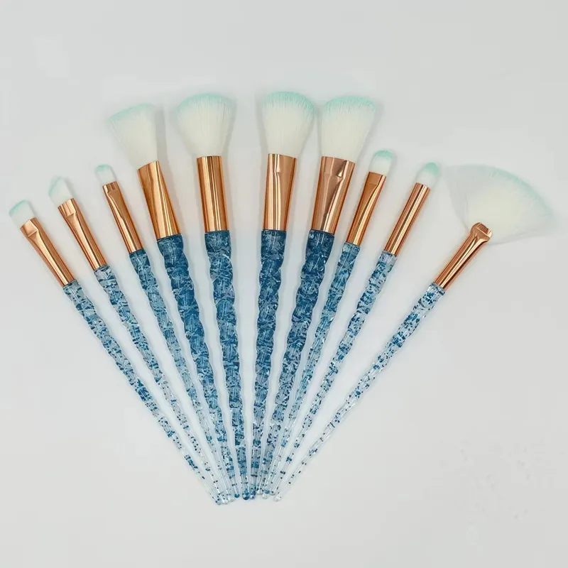 Conjunto de pincéis de maquiagem coloridos de 10 peças, cabo de cristal, pincéis corretivos, beleza, saúde, ferramentas cosméticas, ferramentas de maquiagem