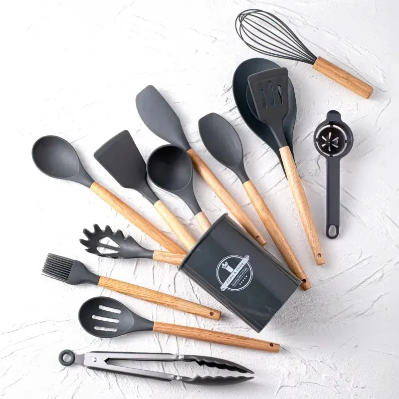 Conjunto de utensílios de silicone 14 unidades com suporte de plástico — image 2