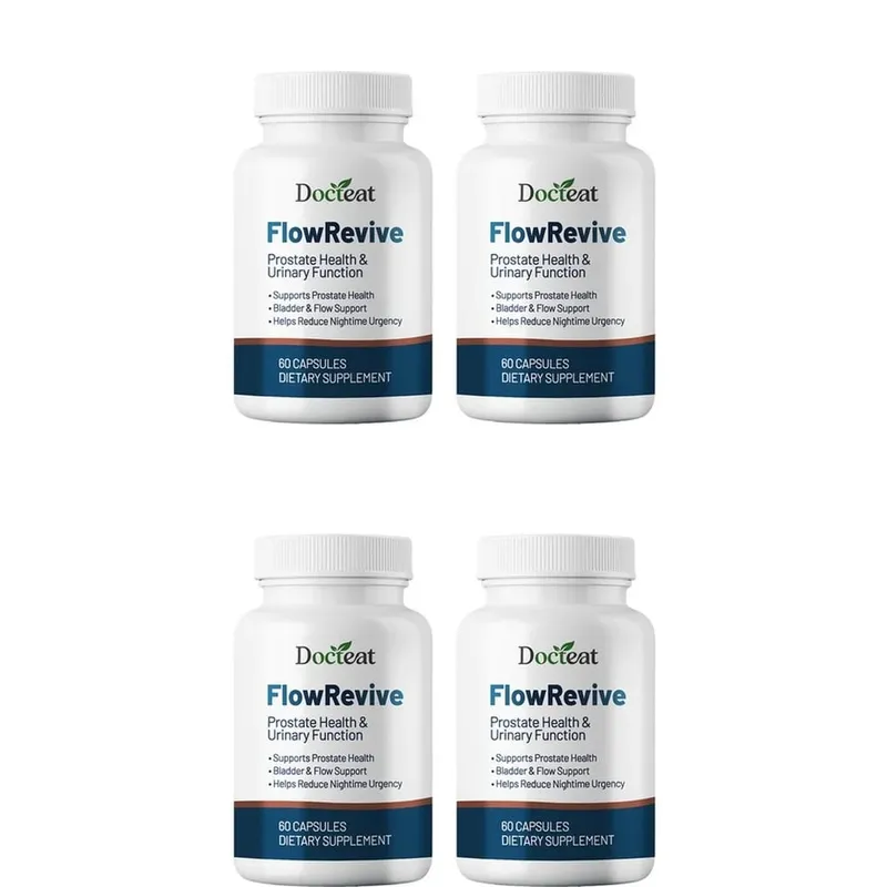 Docteat FlowRevive, Cápsulas de Suporte Urinário e de Próstata com Semente de Abóbora Saw Palmetto e Extrato de Casca de Pygeum - 60 Cápsulas