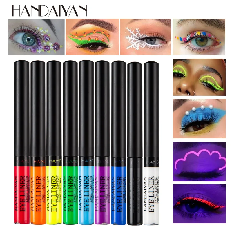 Caneta delineadora neon com luz uv, maquiagem para olhos, vermelho, à prova d'água, cor líquida, lápis de maquiagem, cosméticos, amarelo, fosco, roxo