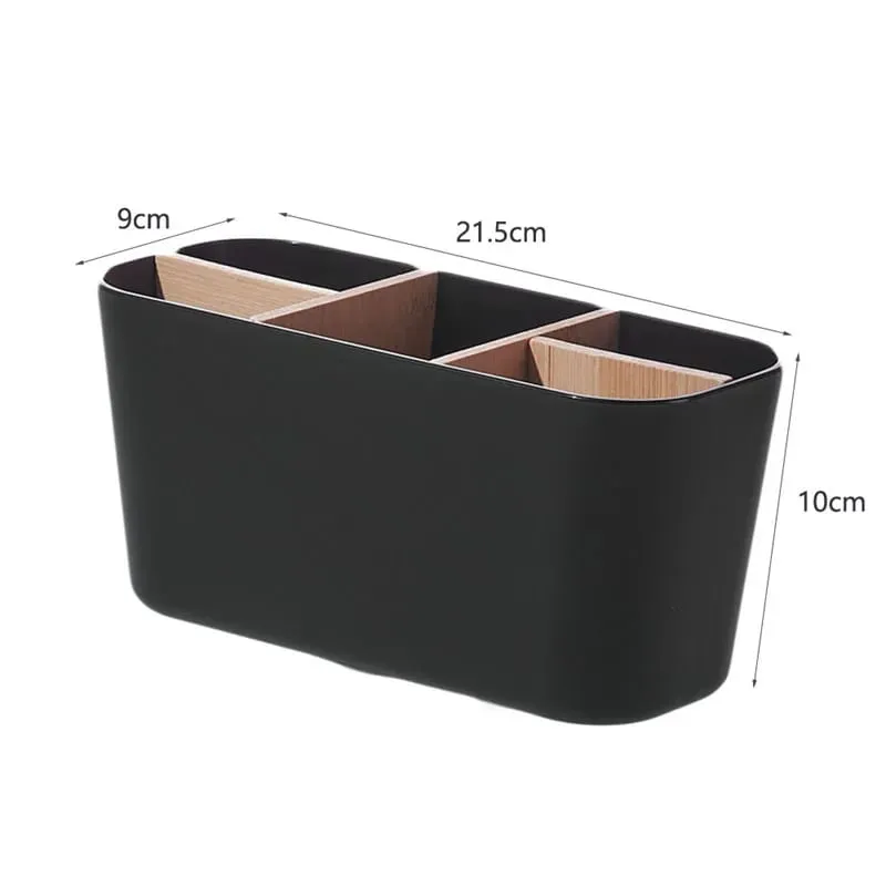 Suporte para pincéis de maquiagem com bambu, 5 espaços, divisórias, multiuso, pincel de maquiagem, ferramentas cosméticas, batom, organizador de armazenamento de mesa