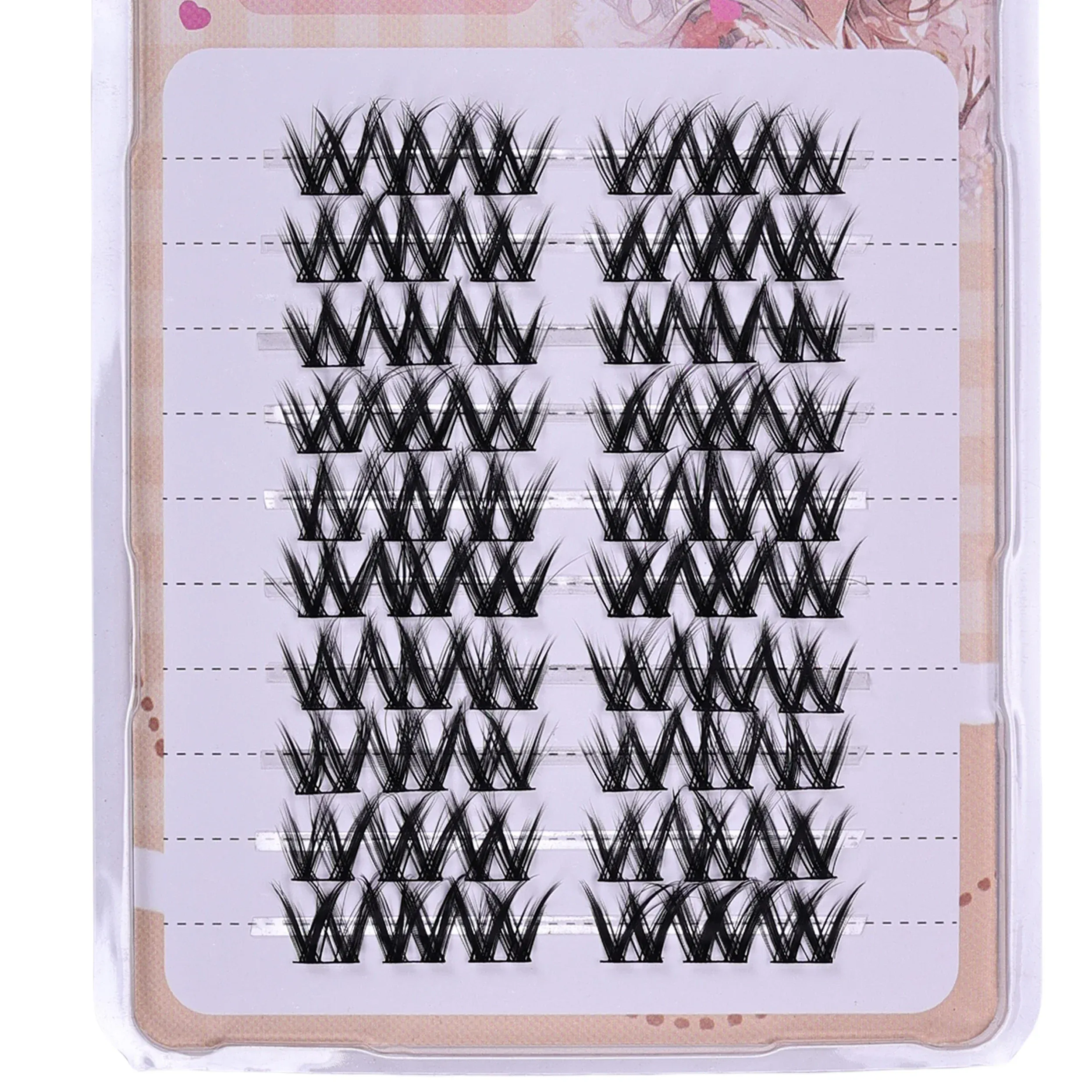 Cílios postiços de fibra fosca leve, formato em w, 10 linhas, 60 cachos sem cortes, naturais, faça você mesmo, anime, maquiagem para os olhos, para escritório diário