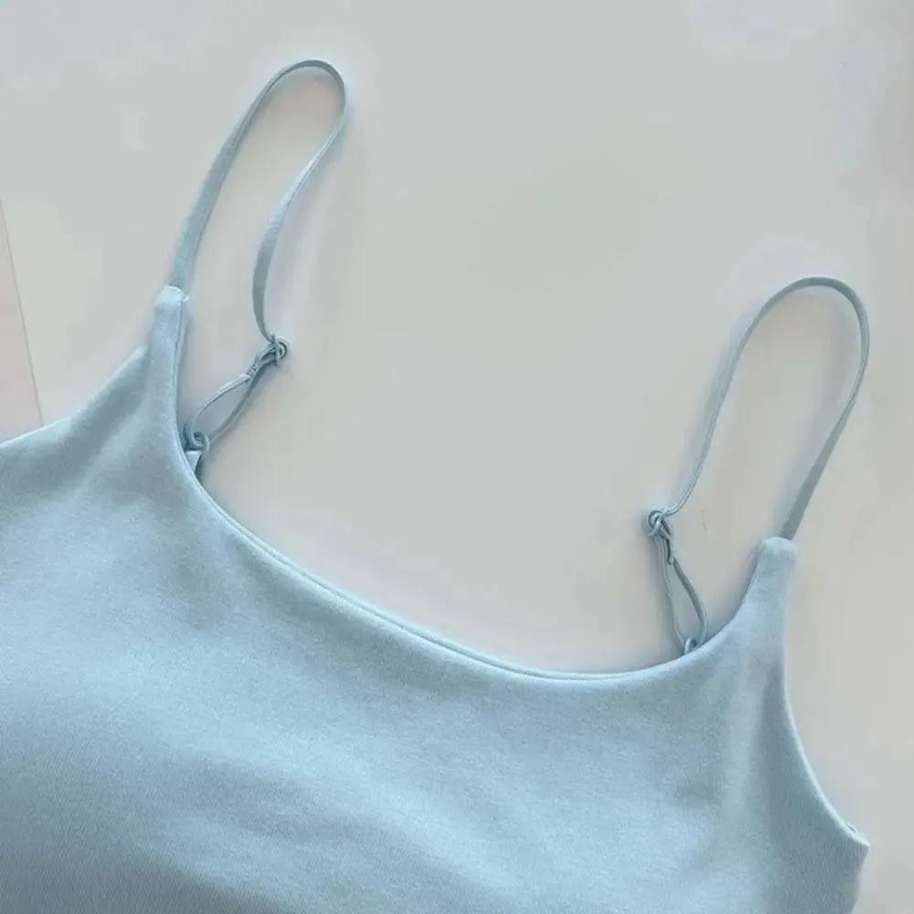 Simples sem mangas suspender colete fino com copos acolchoados camisola roupa interior curto colete atividades esportivas