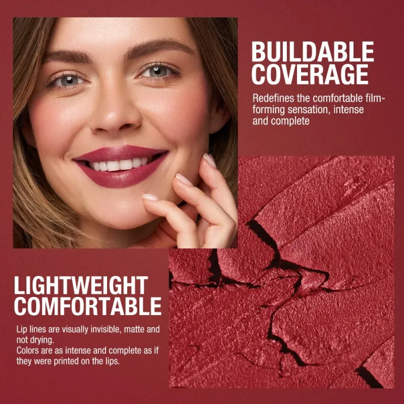Smooth Matte Lipstick - Long-Lasting Moisturizing and Easy to Apply Lip Glaze with Rotating Pen Design - Waterproof Lip Makeup