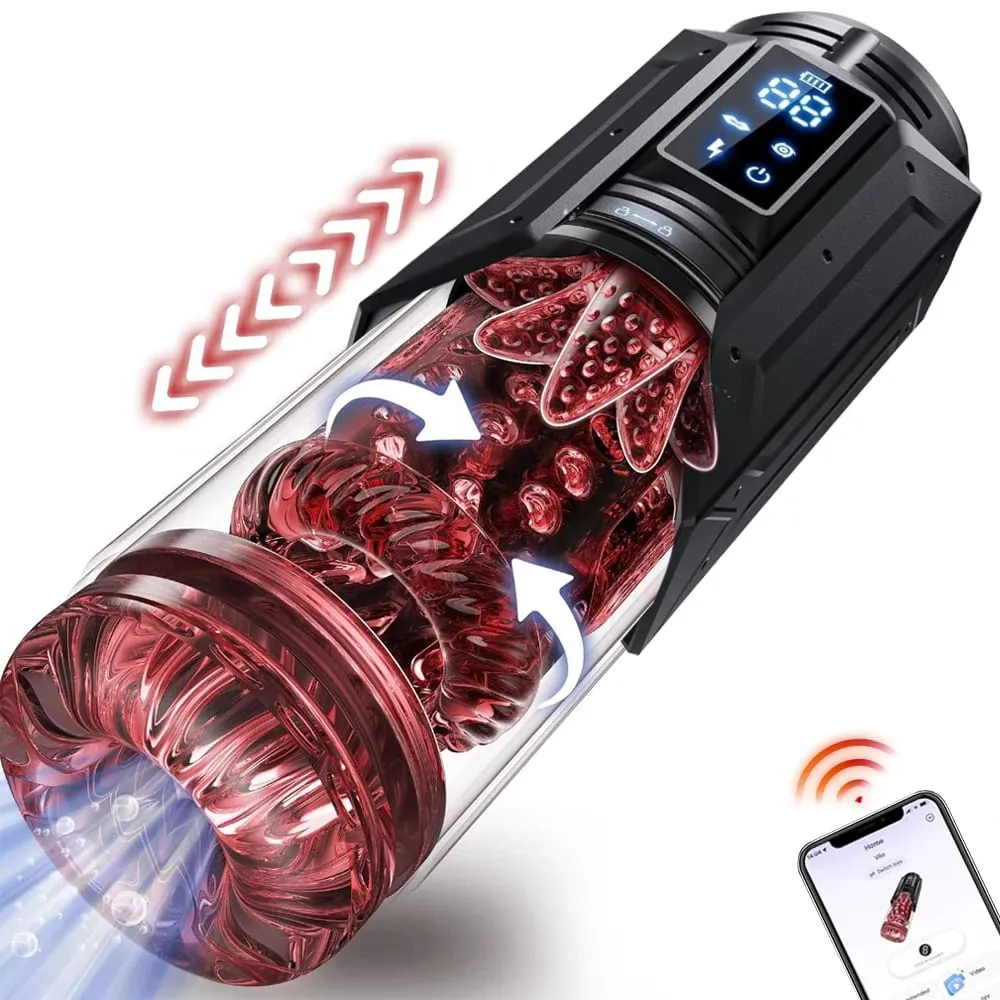 Masculino automático masturbador copo impulso rotação lambendo sucção pênis bomba bolso buceta boquete display led brinquedos sexuais para homem — image 1