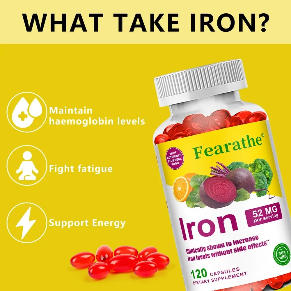 Suplemento de ferro e vitamina C - aumenta o foco energético e a função imunológica, apoiando os glóbulos vermelhos, melhorando a imunidade, não-OGM