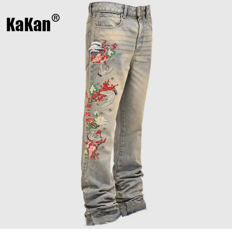 Kakan - Novo jeans masculino azul slim fit com remendo Y2k com design estampado jeans longo marca masculina — image 4
