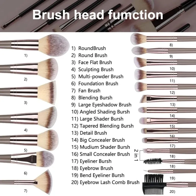3-20 pçs pincéis de maquiagem macio macio conjunto de escova de maquiagem ferramentas cosméticas para fundação pó sombra kabuki mistura ferramenta de beleza — image 4