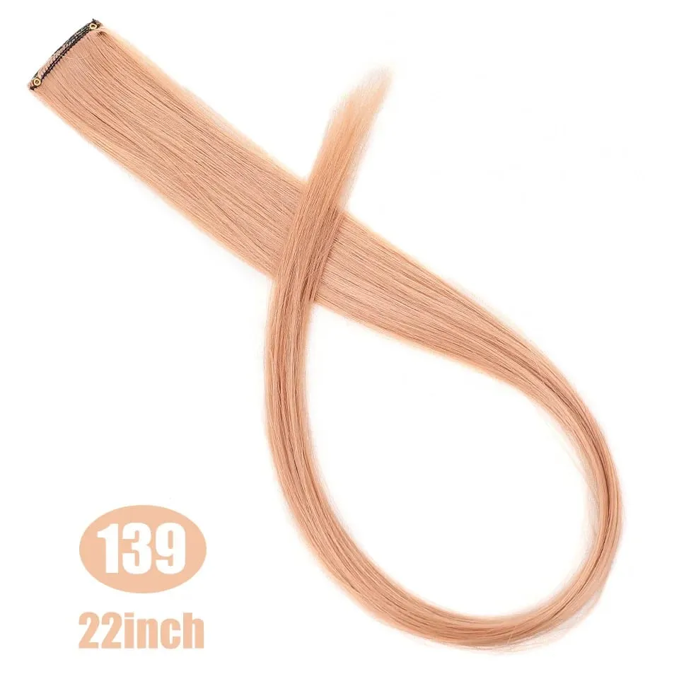 22 "sintético longo reto arco-íris destaque extensões de cabelo colorido clipe em uma peça ombre rosa roxo verde amarelo para wome