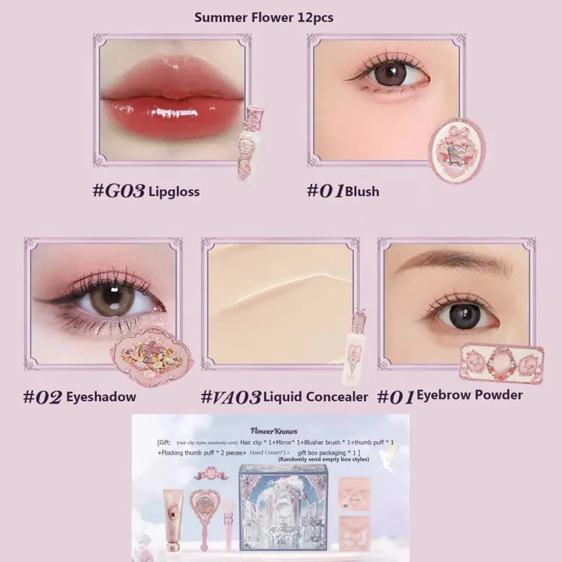 Flor sabe conjunto de contos de fadas do meio do verão compõem caixa de presente paleta de sobrancelha em pó blush corretivo lipgloss para mulher — image 10
