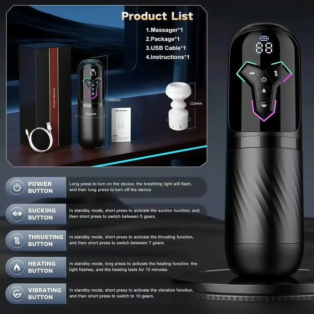 Masturbador masculino telescópico automático empurrando máquina de sucção vibração aquecimento boquete masturbação copo adulto homem brinquedo sexual