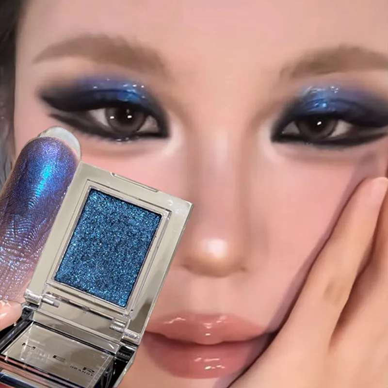 Monocromático azul metálico sombra diamante brilho verde sombra de olho paleta iluminador espumante perolado roxo olhos maquiagem