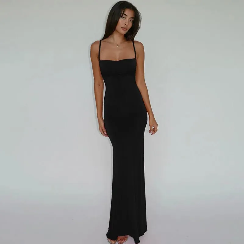 Hugcitar verão sólido sem mangas sem costas elegante sexy bodycon y2k maxi vestido de baile roupas femininas festa de aniversário casual y2k