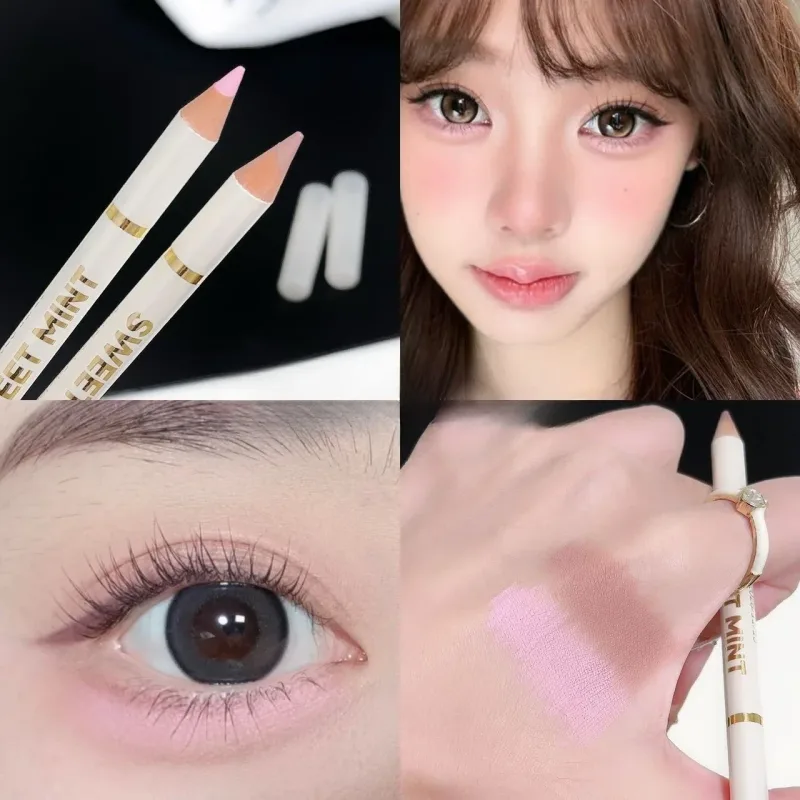 Caneta de bicho-da-seda de ponta dupla sob o delineador de olhos iluminar sombra lápis de maquiagem nude rosa bege contorno iluminador de pálpebra inferior