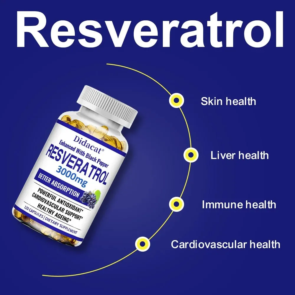 Resveratrol 3000 Mg Antioxidant Supports Brain Immune Joint and Cardiovascular Health Improves Skin Gluten Free Non-GMO