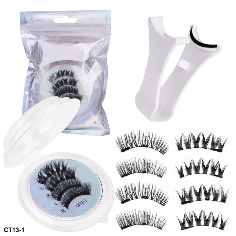 2 pares de cílios magnéticos grossos gato falso cílios maquiagem conjunto reutilizável sem cola flully e encaracolado personalizado e atacado