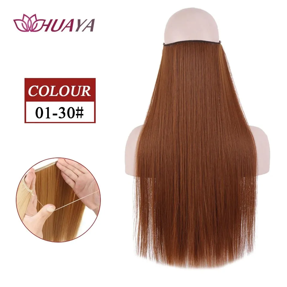 Synthetic Long Straight Invisible Wire No Clips In Hair Extensions Fake Hair Pieces Secret Fish Line Hairpieces For Women