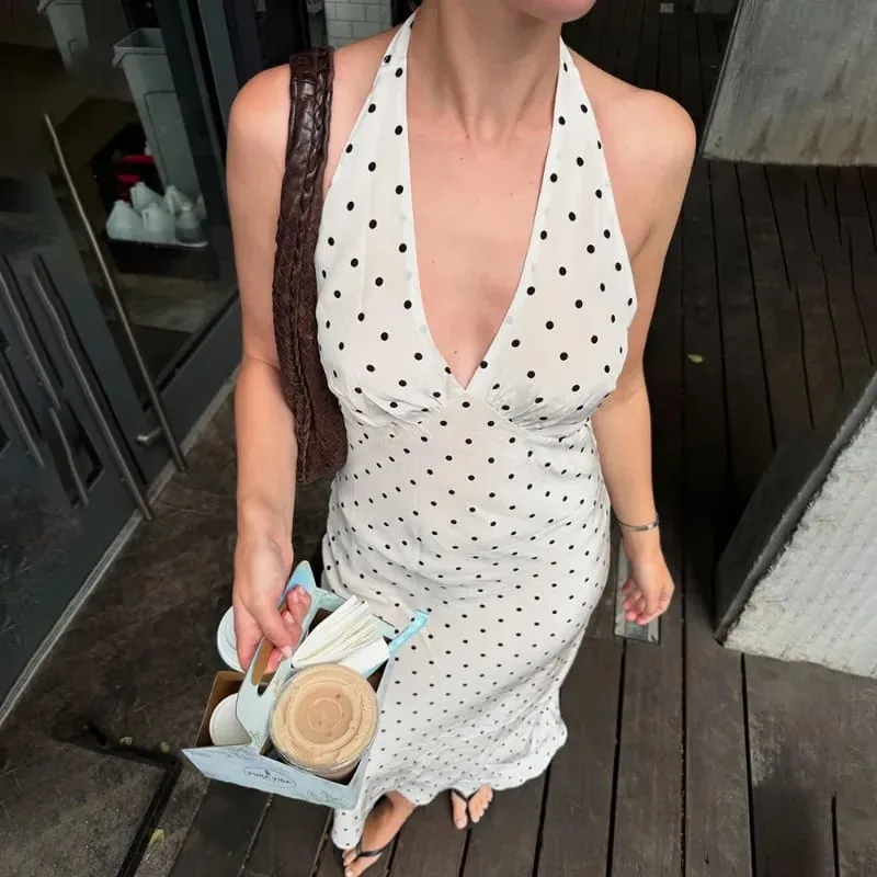 Tuularose Polka Dot Hanging Neck Long Dress Women Elegant Strapless Sexy Lace-up Sleeveless Backless Fashion Club Party Dresses — image 6