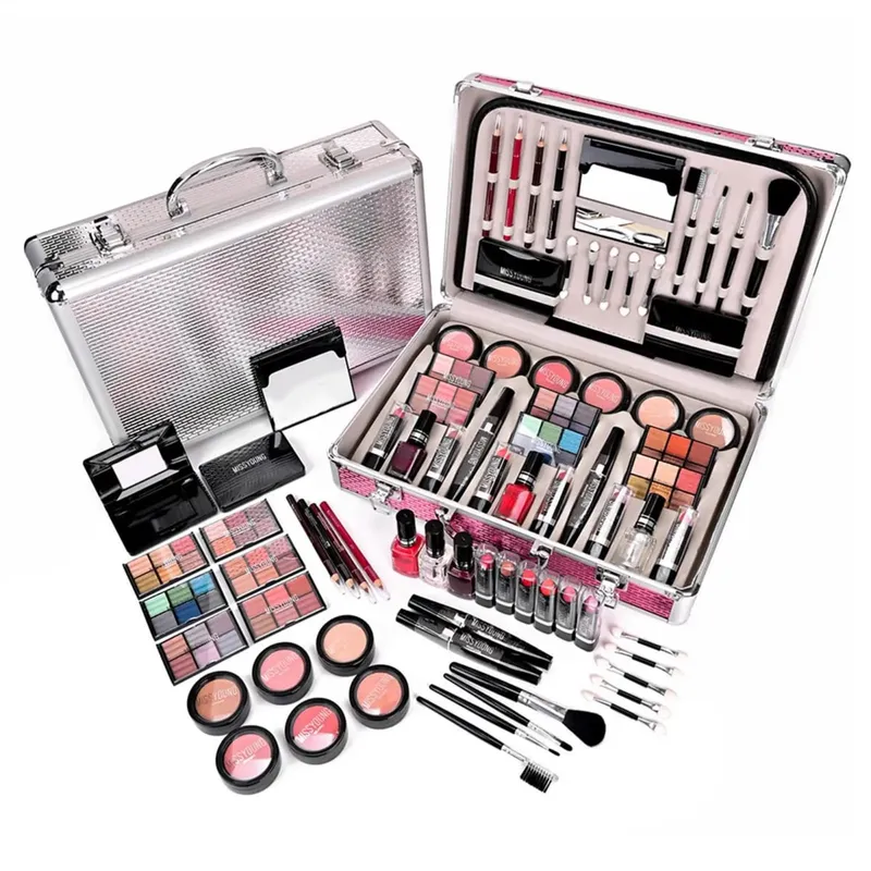 Caixa de maquiagem tudo em 1, 68 peças, paleta de sombra, pó, batom, rímel, lápis labial, pincel labial, blush, espelho