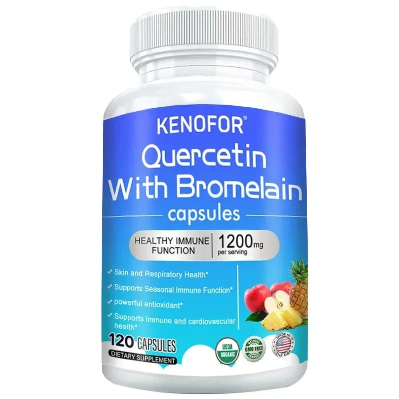 Cápsulas de complexo de quercetina + bromelaína 1200 mg - suporte imunológico e digestivo com vitamina C e D3 30/60/120 contagens